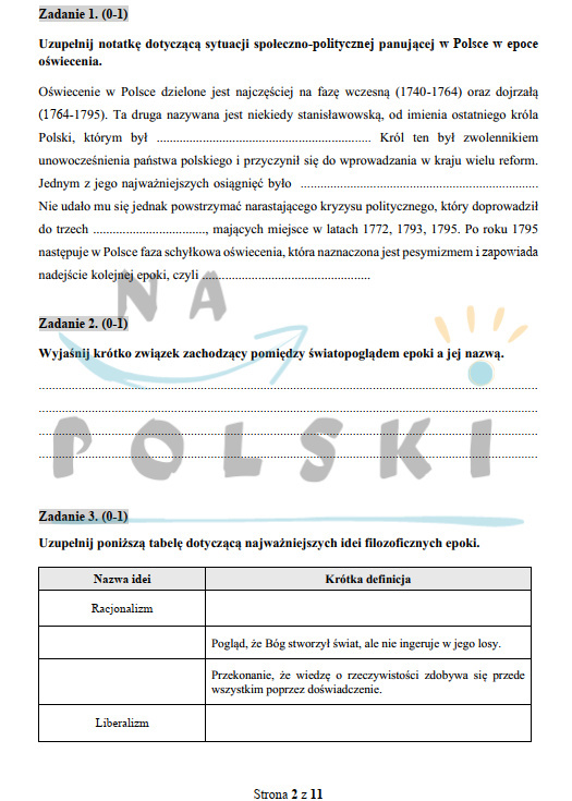 Oświecenie - test historycznoliteracki | Na Polski